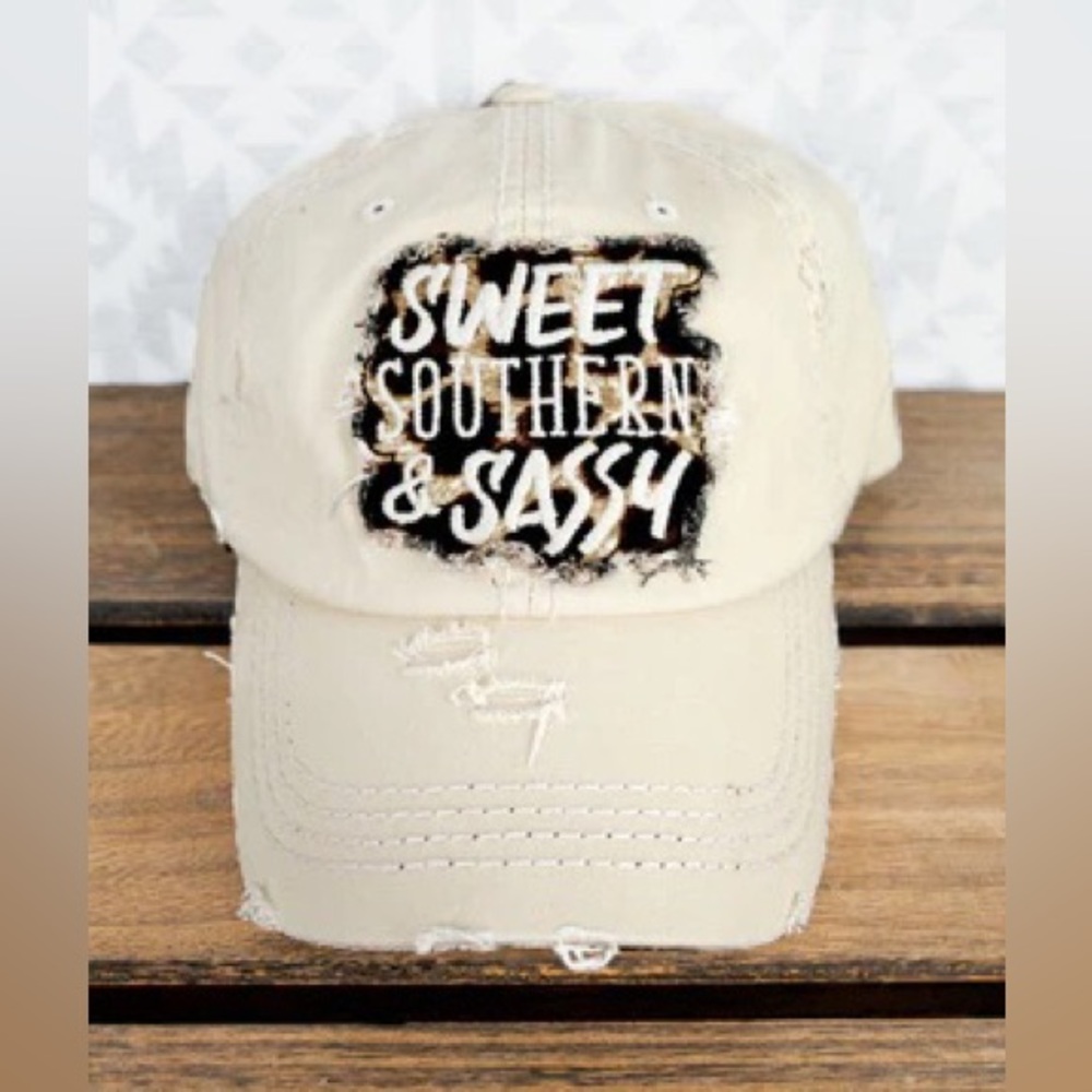 Distressed Stone with Leopard “Sweet Southern & Sassy” cap